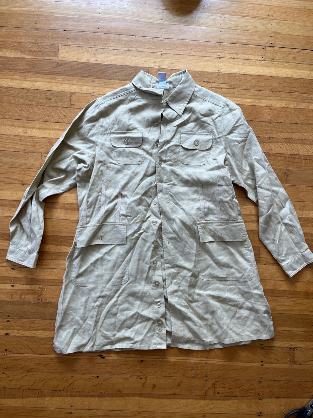 JG Hook 100% Linen safari jacket tunic tan khaki perfect summer layer! 16W